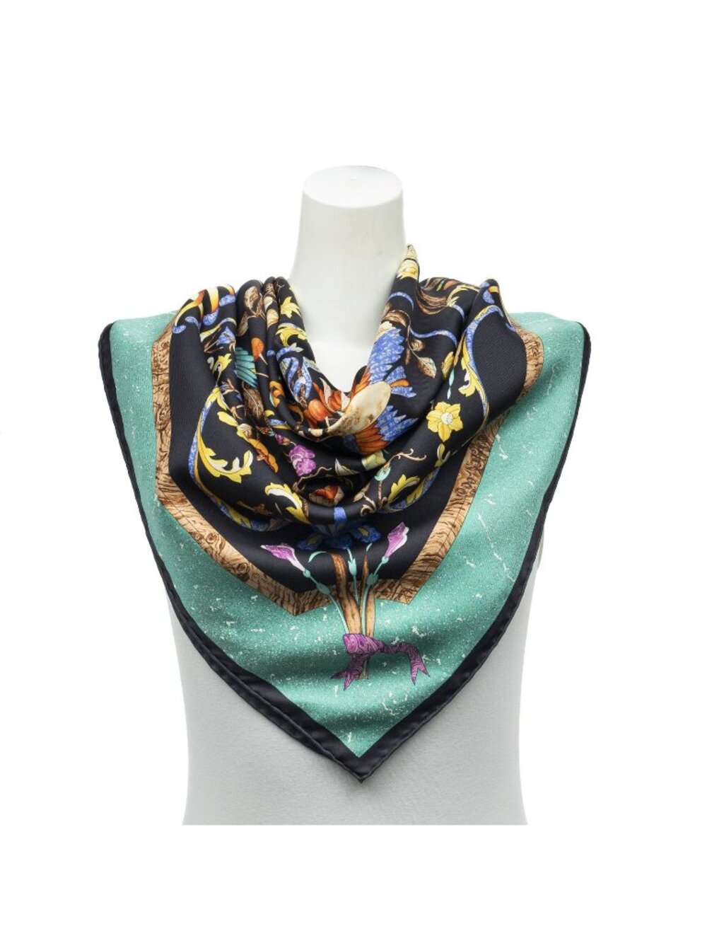Hermes Scarf Black Green Gold Silk